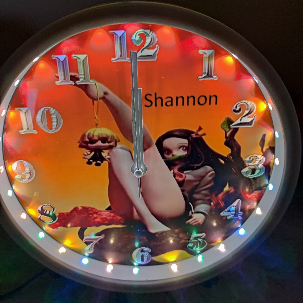 Demon slayer wall clock with led lights personalized